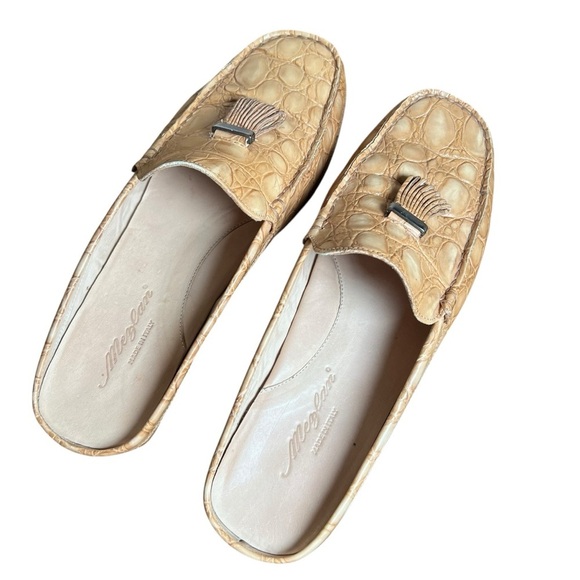 Mezlan Calf Leather Croc Embossed Venetian Mules Loafers Italy Made VTG Size 8.5 main image 5